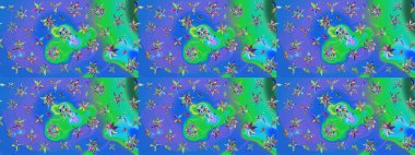 Klasik çiçek tasarımı elementleri. Mavi ve yeşil kıvırcık çiçekler mavi ve yeşil renklerde şekillenir. Raster illüstrasyonu.