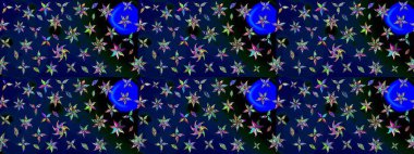 Raster düz çiçek çizim deseni. Hediye ambalaj kağıdı, tebrik kartları, posterler ve pankart tasarımı. Mavi ve siyah renkte çiçekler.