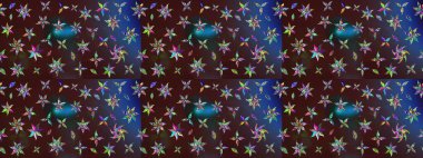 El çizimi çiçek çizimi deseni (fayans). Şirin çiçekli, desenli, kahverengi ve mavi renkli renkli bir eskiz. Tekstil için suluboya çizim deseni.