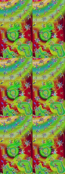 Çiçeksel fantezi tasarımı ve parlak bir arka plan çizimi. Renkli Bahar Teması eskiz kalıbı. Düz Çiçek Elementleri Tasarımı.