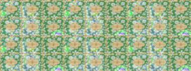 Altın şablon. Kart, duvar kağıdı, ambalaj ve tekstil için klasik tasarım. Raster illüstrasyonu. Yeşil renkte Royal retro. Klasik çiçek dokusu. Çizim kalıbı altın elementler.