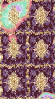 Kahverengi renklerde altın desenler ve altın elementler. Klasik altın desenli çizim. Raster geleneksel oryantasyon süsü.