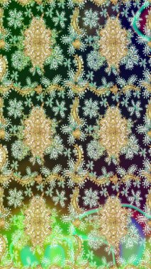 Kraliyet lüksü, altın barok kumaş rengi eskiz. Raster eskiz deseni altın antika ortaçağ dekoratifi, yapraklar ve altın desenli süslemeler tarafsız renklerde..