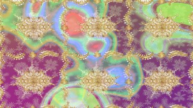 Raster illüstrasyonu. Tarafsız renklerde altın elementlerle çizim. Geleneksel oryantasyon süsü. Klasik Raster altın desenini çiz. Klasik vintage arkaplan.