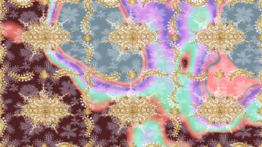 Klasik klasik klasik arka plan. Klasik Raster Golden eskiz kalıbı. Tarafsız renklerde altın elementlerle çizim. Geleneksel oryantasyon süsü.