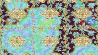 Tarafsız renklerde altın elementlerle Raster eskiz deseni. Tasarım için Damask çizim deseni.