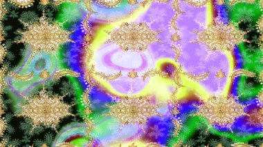 Doğu tarzı arabesk tarzında altın elementler. Çizim altın desenli bukleler. Raster Golden eskiz kalıbı. Tarafsız renkler üzerine çizim deseni.