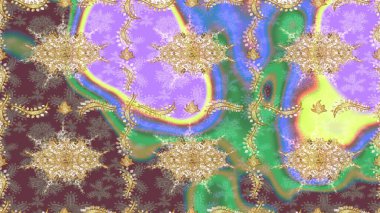 Geleneksel raster ve altın desen. Damask eskiz süsü. Nötr renkler üzerinde klasik oryantal desen.