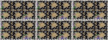 Barok tarzında altın çiçekli süs. Damask pürüzsüz yineleme kalıbı. Gri renklerdeki altın element. Antika altın tekrarlanabilir duvar kağıdı.