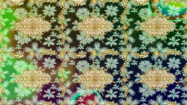 Barok tarzında altın çiçek süsü. Antika altın tekrarlanabilir duvar kağıdı. Damask çizim kalıbı arka planı tekrarlıyor. Tarafsız renklerde altın element.