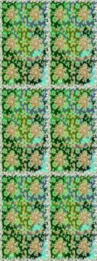 Doğu tarzında klasik tasarım öğesi. Süslü dantel iz sürücü. Geleneksel Arap dekoru yeşil renklerde. Çiçekli süslemeli, pürüzsüz bir desen. Duvar kağıdı için altın süslü illüstrasyon.