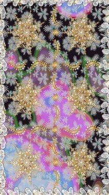 Gri renklerde altın. Doğum günü kartı, davetiye ya da afiş için iyidir. Dekoratif simetri arabesk. Kusursuz ortaçağ çiçek deseni. Raster illüstrasyonu.