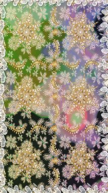 Süslü dekorasyon. Tarafsız renklerdeki altın desenler ve altın elementler. Lüks, kraliyet ve Viktorya dönemi konsepti. Raster klasik barok çiçeksiz altın desenli..