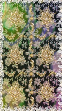 Damask pürüzsüz süsü. Klasik oryantal desen gri renklerden üstündür. Geleneksel raster ve altın desen.