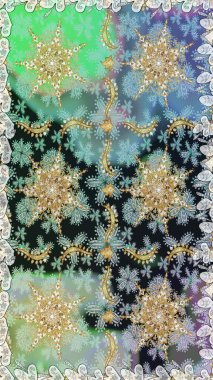 Altın çiçekli, pürüzsüz desen. Damask arkaplanı. Barok tarzında altın çiçekli süs. Gri renklerdeki altın element.