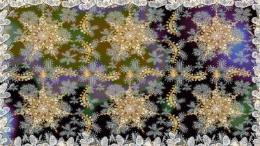 Gri renklerde, altın elementlerle kusursuz desen. Kusursuz altın desen. Raster doğulu süsü.