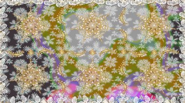 Gri renklerdeki altın element. Altın çiçekli, pürüzsüz desen. Damask arkaplanı. Barok tarzında altın çiçekli süs..