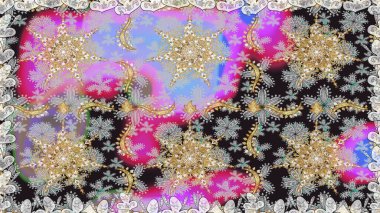 Raster illüstrasyonu. Kusursuz soyut bir arkaplan. Oriental raster klasik gri ve altın desenli.