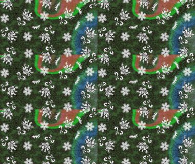 Yeşil ve gri çiçekli eskiz deseni, suluboya çiçek deseni, sevimli çiçek, duvar kağıdı, kart veya kumaş için fayanslı. Raster - stok.