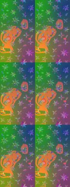 Parmak izi, kumaş, duvar kâğıdı, tekstil için raster dokusu. Renkli grunge, koyu yeşil ve mavi çiçeklerle soyut bir arka plan oluşturur. Nakış desenli çiçek deseni..