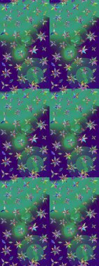 Çiçekli çiçek deseni, suluboya. Mavi ve yeşil renkli çiçekler. Renkli Bahar Teması eskiz kalıbı. Düz Çiçek Elementleri Tasarımı. Raster illüstrasyonu.