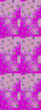 Rengarenk çiçekleri ve yaprakları tarafsız ve morumsu renklerle çizilmiş harika bir çiçek deseni. Moda baskıları için zarif bir şablon. Modern çiçek arkaplanı. Halk stili.