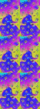 Çiçek deseni. Mor ve mavi renkte çiçek çizimi. Şatafatlı bahar bahçesi dokusu. Raster illüstrasyonu. Mor ve mavi renkte çiçekler.