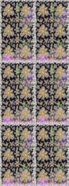 Altın karalama fantezi yapraklarından Raster soyut çiçek çelengi ve gri ve nötr renklerde çiçek. El yapımı dekoratif çerçeve, albüm kapağı, tebrik kartı, klasik Art deco tarzı.