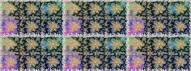 Davetiyeler, kartlar, web sayfası için Raster illüstrasyon. Çizgi sanatı tasarım şablonu için kusursuz sınır. Altın desenli çiçek dekoru. Gri ve nötr renklerde altın element. Doğu tarzı ögesi.