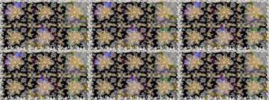 Çiçek deseni. Duvar kâğıdı barok, İspanyol kumaşı. Gri ve siyah renklerde altın elementler. Kusursuz raster arka plan. Şekil grafik deseni.