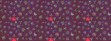 Küçük çiçekteki sevimli çiçek deseni. Güzel karalamalı çiçek desenli çizim. Güzel kumaş deseni. Raster illüstrasyonu.