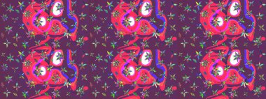 Doğal kozmetik ürünleri, parfüm, çiçekçi dükkanı için bahar ihalesi tasarımı. Mor ve pembe lale çiçekleriyle Raster eskiz deseni. Paket kağıdı için en iyisi. Karşılama ya da düğün geçmişi olarak kullanılabilir.