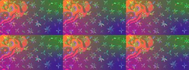 Modern, mor ve yeşil raster arka plan duvar kağıdı çizimi, klasik çizgili desenli desenli çiçekler, çiçekli süsler. Çiçekli el çizimi çizimi deseni.