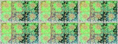 Şam, tasarım için kusursuz desen. Yeşil ve nötr renklerde altın elementli pürüzsüz desen.