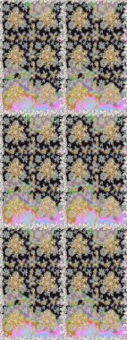 Gri ve nötr renklerdeki altın desenli altın elementler. Süslü dekorasyon. Lüks, kraliyet ve Viktorya dönemi konsepti. Raster klasik barok çiçeksiz altın desenli..