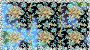 Altın element mavi ve nötr renklerde. Damask kusursuz yinelenen arkaplan. Barok tarzında altın çiçekli süs. Doku arkaplanı üzerine altın duvar kağıdı.