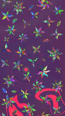 Mor ve mor renkli çiçekler. Raster illüstrasyonu. Çizim çiçek deseni duvar kağıdı için kullanılabilir.