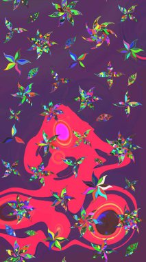 Renkli Bahar Teması eskiz kalıbı. Raster Şirin kumaş deseni. Düz Çiçek Elementleri Tasarımı. Eskiz klasiği.