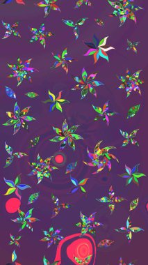 Düz Çiçek Elementleri Tasarım Raster illüstrasyonu. Çiçek desenli eskiz. Renkli Bahar Teması eskiz kalıbı. Mor ve mor renkte çiçekler.