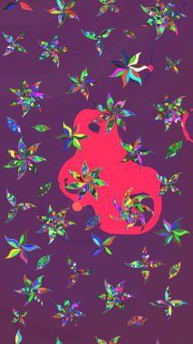 Mor ve pembe renkte çiçekler. Raster illüstrasyonu. Çiçek süslemeli çizim deseni.