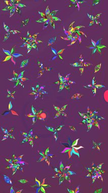 Raster deseni. Mor ve yeşil renklerde. Küçük çiçekteki sevimli çiçek deseni. Raster illüstrasyonu. Soyut çiçek çizim kalıbı arkaplanı.