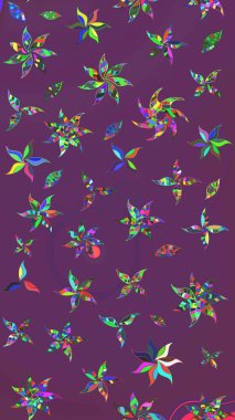 Çiçekli karalama şeklinde Raster çiçek deseni. Mor ve yeşil renkli çiçekler. Yumuşak, bahar çiçekli arka plan.