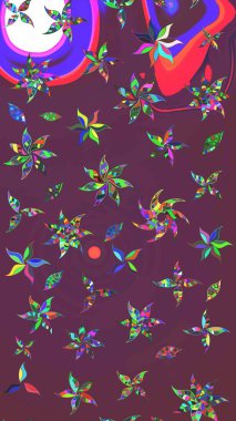 Çiçekli eskiz çizimi. Kahverengi ve mor renkli çiçekler. Renkli Yaz Temalı eskiz kalıbı. Düz Çiçek Elementleri Tasarımı.