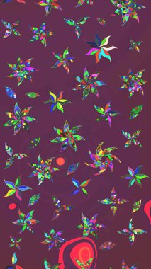 Yapraklı çiçekler ve kahverengi ve mor renkte papatya çiçekleri. Eskiz arkaplan modeli. Raster - stok.