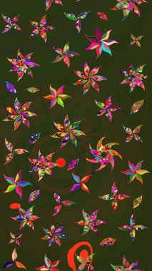 Raster illüstrasyonundaki çiçek desenli çizim. Renkli Bahar Teması eskiz kalıbı. Düz Çiçek Elementleri Tasarımı. Süslü kumaş deseni.