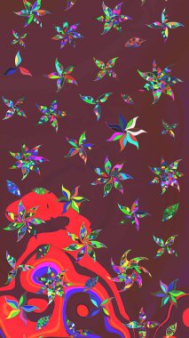 Çiçekli çiçek deseni, suluboya. Süslü kumaş deseni. Raster deseni.