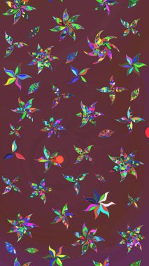 Çiçek desenli eskiz, darbeler, sıçramalar, yaz çiçekleri. Raster illüstrasyonu. Kahverengi ve yeşil renkte çiçekler.