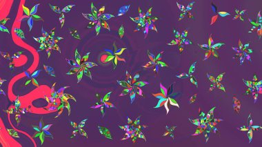 Mor ve mor renkli bitkilerden oluşan parlak çiçekli çizim deseni.