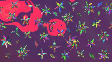 Mor ve pembe renkte çiçekler. Çiçekli karalama şeklinde Raster çiçek deseni. Yumuşak, bahar çiçekli arka plan.