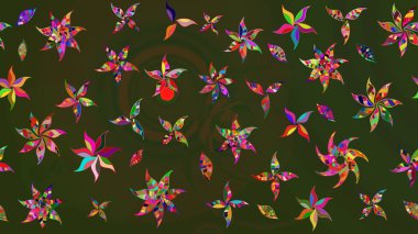 Düz Çiçek Elementleri Tasarımı. Yeşil ve gri renkli çiçekler. Renkli Yaz Temalı eskiz kalıbı. Raster illüstrasyonunda çiçek deseni çizimi.